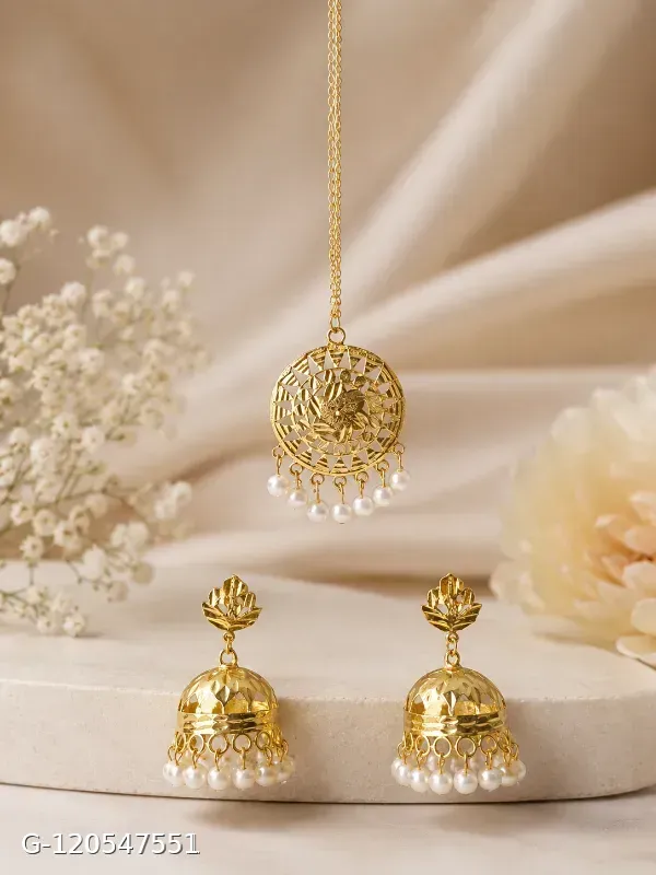 3 Pairs Gold Plated Floral, Pearl & Crystal Stud Earrings Set for Women & Girls