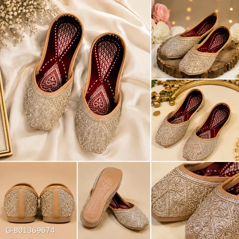 Golden Embroidered Punjabi Jutti for Women | Ethnic Traditional Flat Mojari