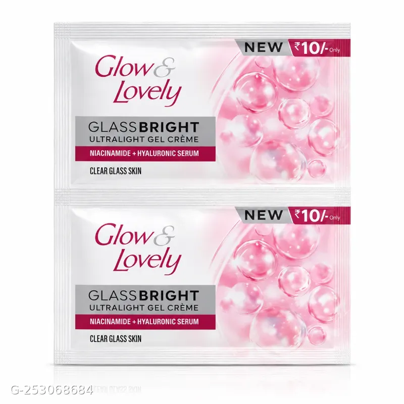 Glow & Lovely Glass Bright Ultra Light Gel Crème with Niacinamide + 10 pcs Hyaluronic Serum | Clear Glass Skin