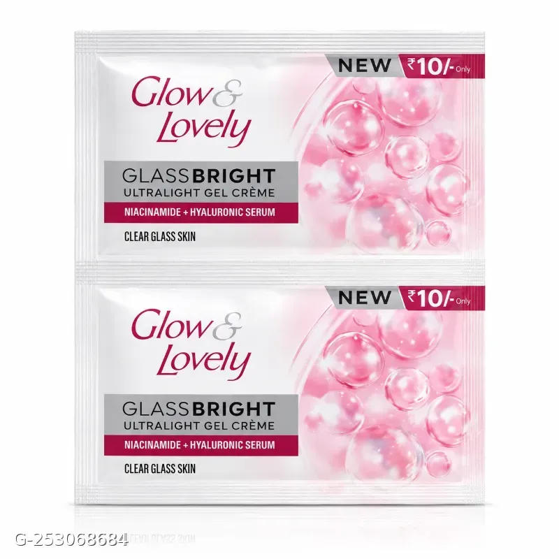 Glow & Lovely Glass Bright Ultra Light Gel Crème with Niacinamide + 10 pcs Hyaluronic Serum | Clear Glass Skin