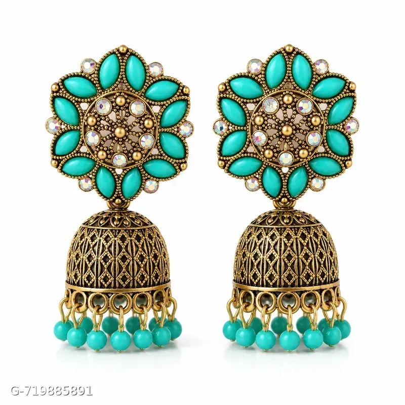 Antique Gold Plated Kundan Pearl Jhumka Earrings