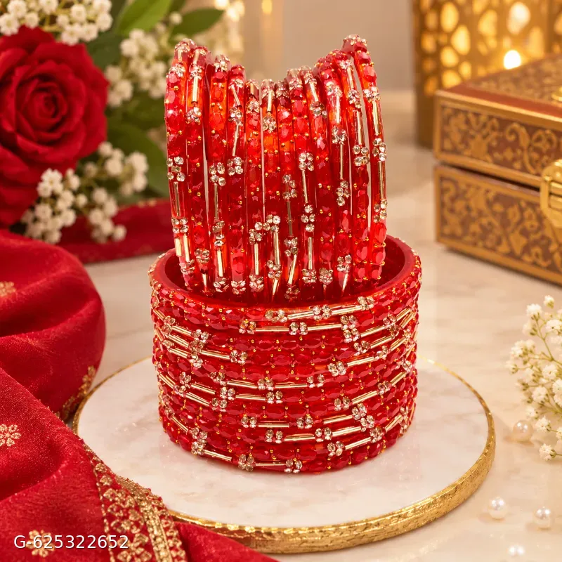New trending glass crystal bangles red colour