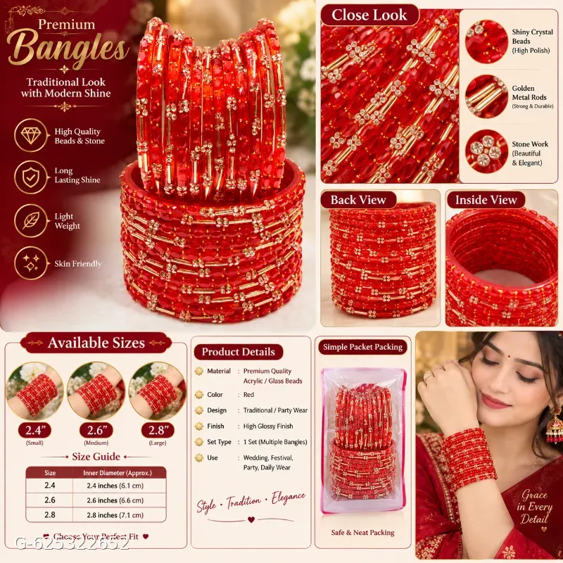 New trending glass crystal bangles red colour