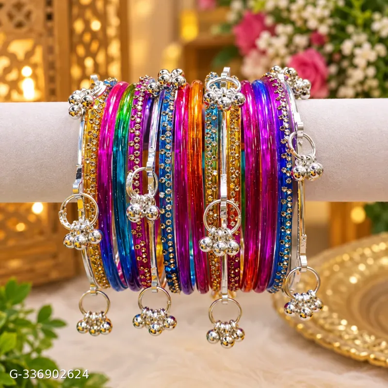Trending glass bangesl set with kasmiri chudi