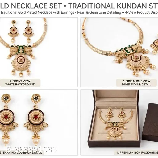 Traditional Rajwadi Gold Plated Necklace Set for Women | Temple Kalash Design Hasli Choker with Earrings | Meenakari Pearl Jewellery Set for Karwa Chauth & Wedding