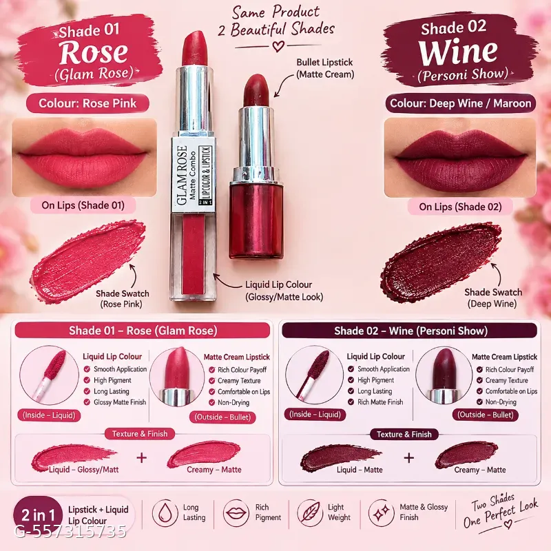 Combo lipstick glam rose with personi