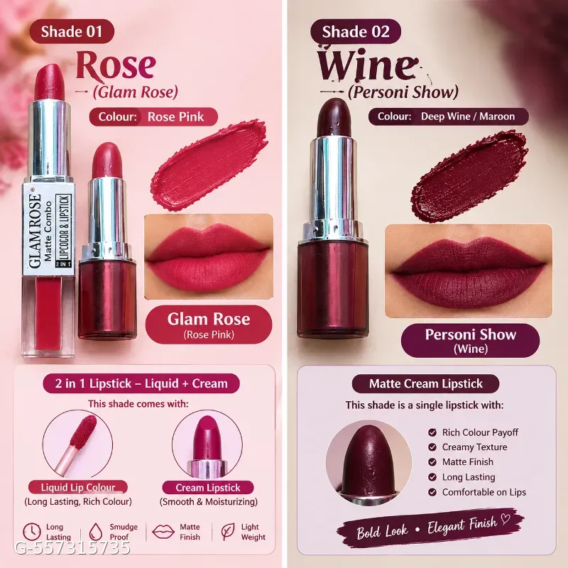 Combo lipstick glam rose with personi